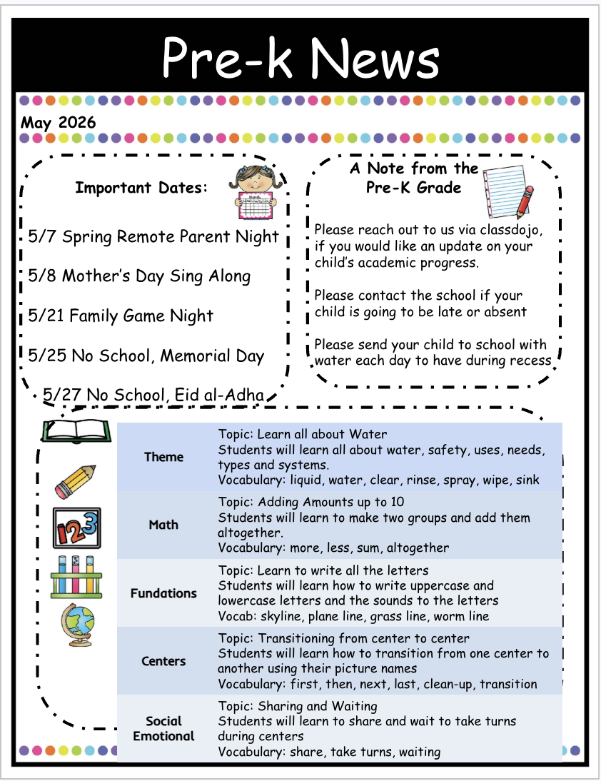 Pre-K May Newsletter — Page 1